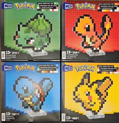 Pokémon MEGA BLOKS Complete Pixel Set Bulbasaur Charmander Squirtle Pikachu New