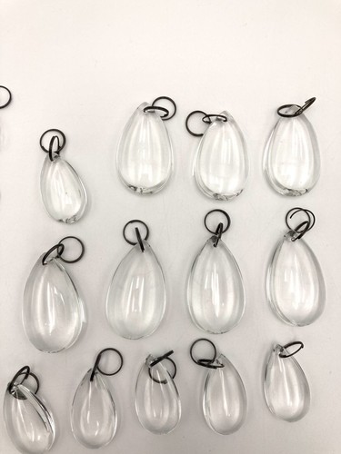 Teardrop Prism Mixed Lot 29 Smooth Clear Glass 2” 1.5” 1” Split Rings Included - Picture 2 of 19