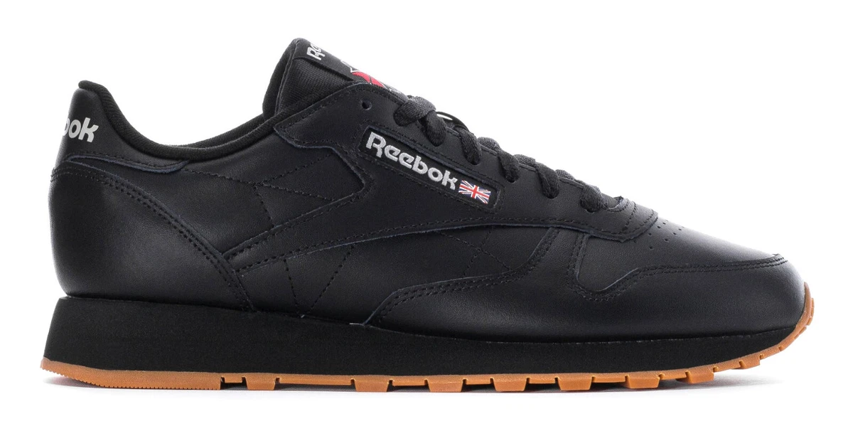 Reebok Black Pure Grey Gum Classic Leather Mens Womens Sneakers