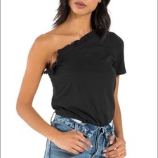 NWT Revolve N:philanthropy Blue One-shoulder Bodysuit In Black Cat Sz M MSRP 98