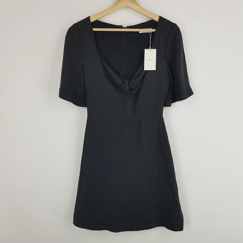 Kookai Womens Size 36 8 AU Black Tie Front Dress Classic Brand New Tags Linen
