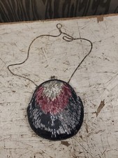 Antique 20s 30s Flapper Girl Glass Bead Beaded Purse Shell Clamshell Clutch