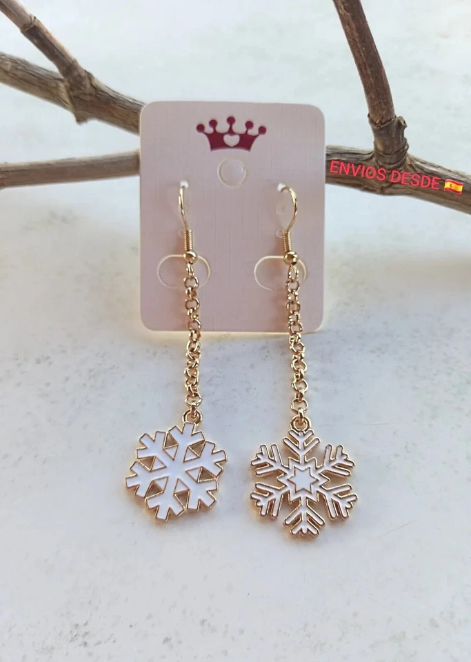 Pendientes Colgantes Largos Color Oro Copo De Nieve - Imagen 2 de 4