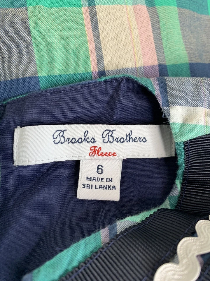 Brooks Brothers Fleece Girls 6 Summer Shift Dress Green Blue Pink plaid Ric Rac - Image 4 of 4
