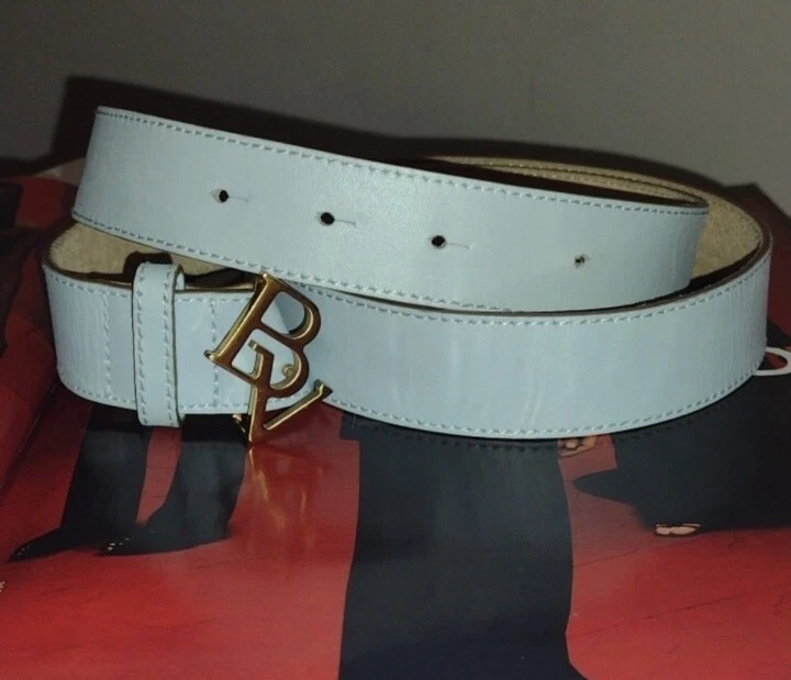 Bottega Veneta Womens Belt Blue Leather & Gold Tone BV Buckle Womens Size Large - Image 4 of 4