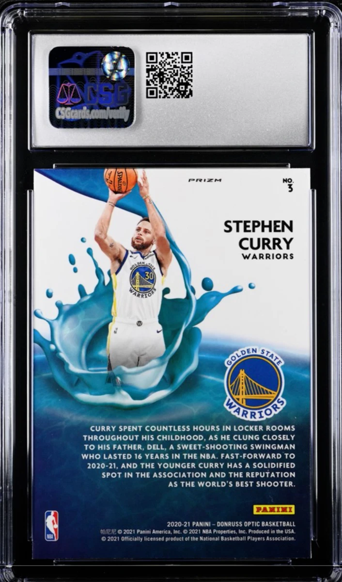 STEPHEN CURRY 2020 DONRUSS OPTIC SPLASH PURPLE 3 CSG 9.5