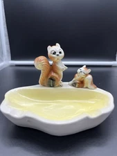 Vintage Anthropomorphic Ceramic Squirrel Ashtray Trinket Dish