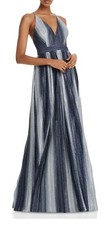 Women  s Formal Dress Size 8 AQUA Silver Pleated Glitter Striped Spaghetti Strap