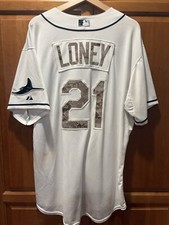 2013 Tampa Rays James Loney Game Used Worn DIRTY Military Camo Memorial Jersey