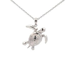 Sterling Silver Turtle Necklace 1 x 1.25 Inch --Chain 18 1 Inch