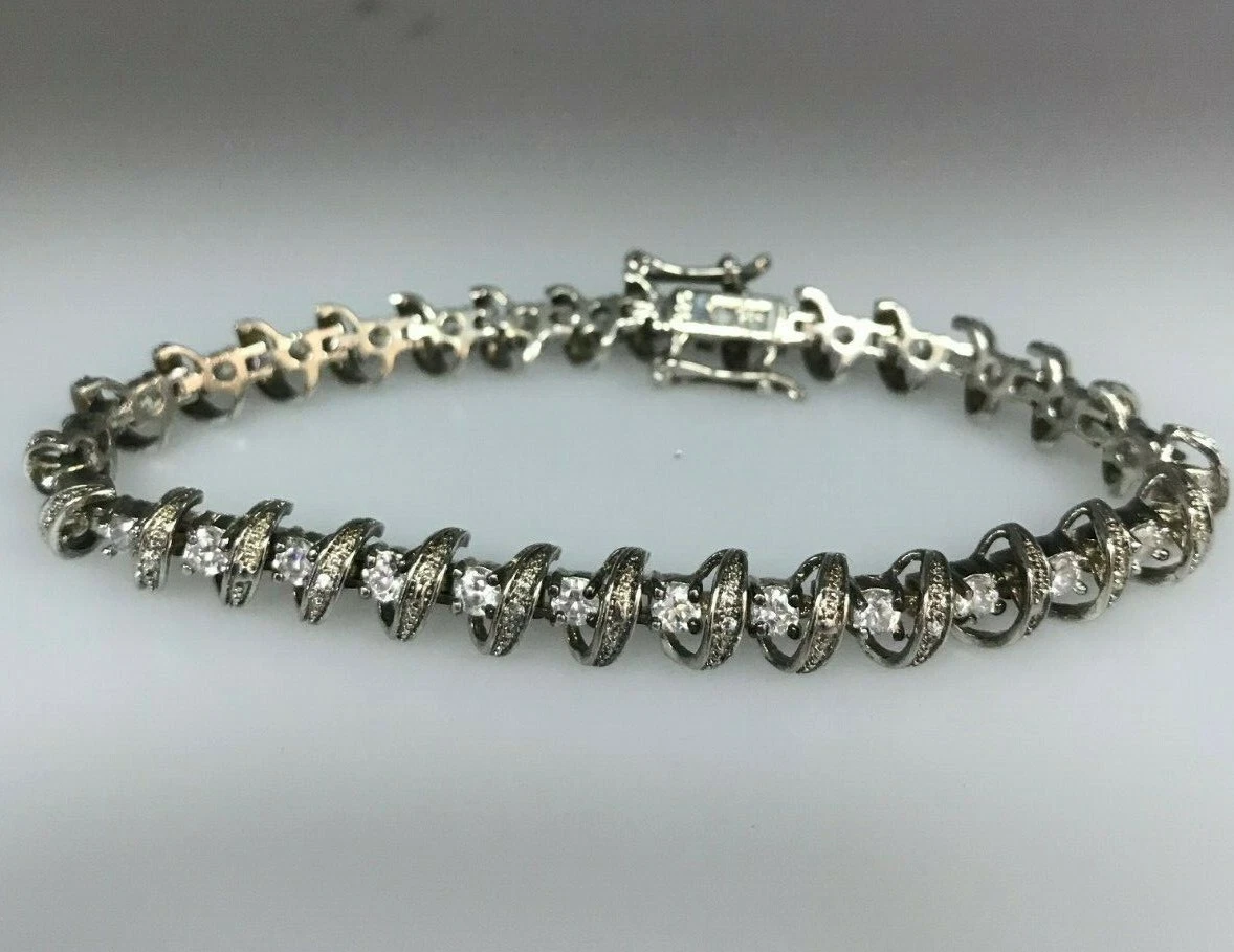 Vintage Inspired Diamond Tennis Bracelet W/Safety Clasp 2.00 ctw 14K W–  Blacy's Vault