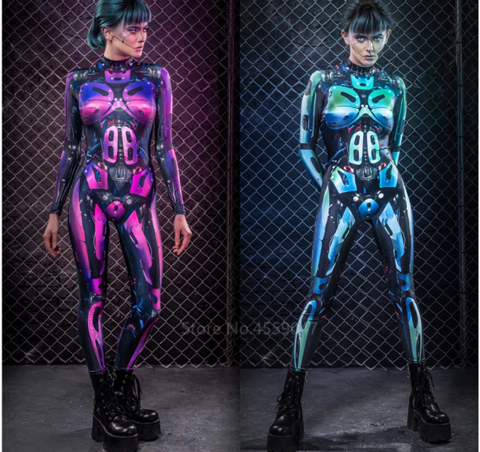 Futuristic Robot One Piece Full Jumpsuit Gamer Skeleton 3D Rave