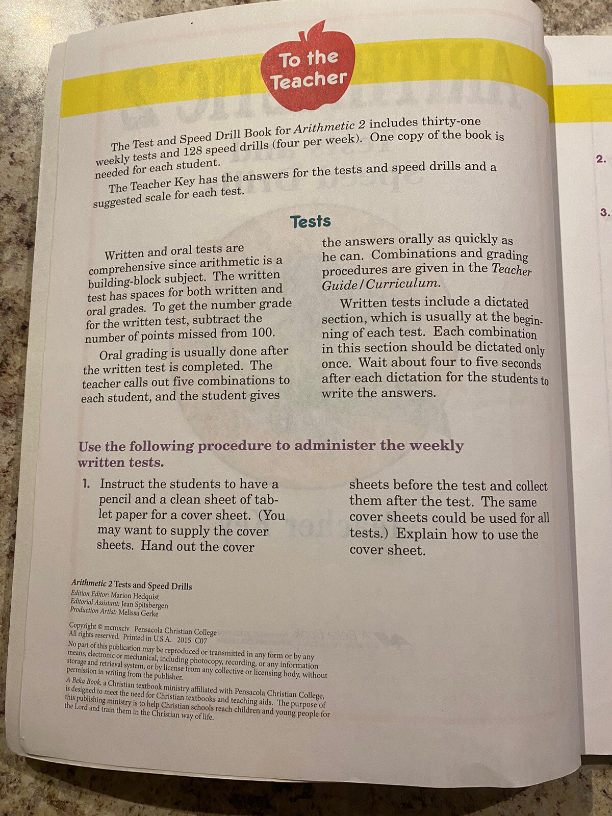 A Beka Books ARITHMETIC 2 Tests and Speed Drills Teacher Key | eBay