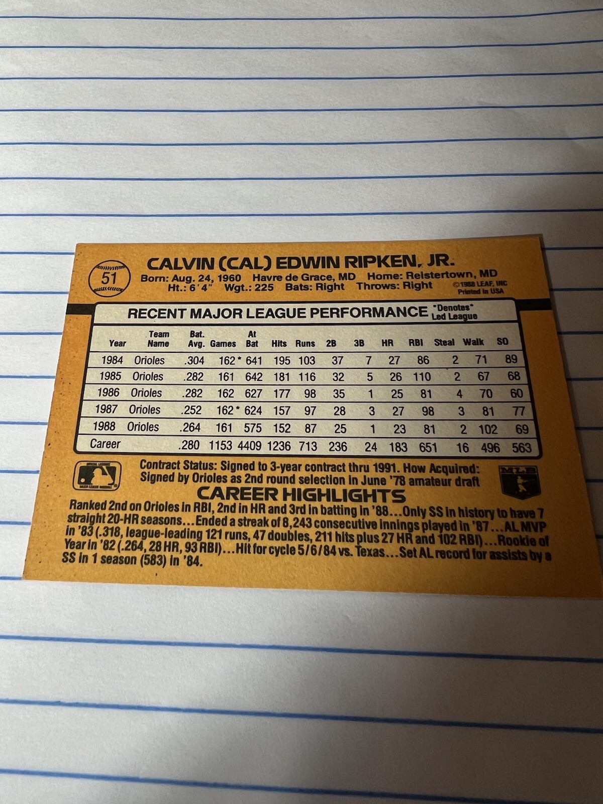 DonRuss89 Cal Ripken SS Card | eBay