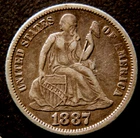 1887 Seated Liberty Dime in VF-EF condition. Original Surfaces.