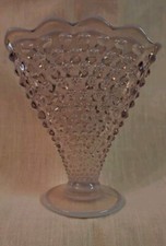 FENTON RARE PURPLE WISTERIA LILAC OPALESCENT HOBNAIL 6" SCALLOPED FAN VASE 1944
