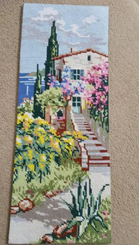 lovely hand worked wool work french tapestry house and garden theme  19.5"x7.5" image 1