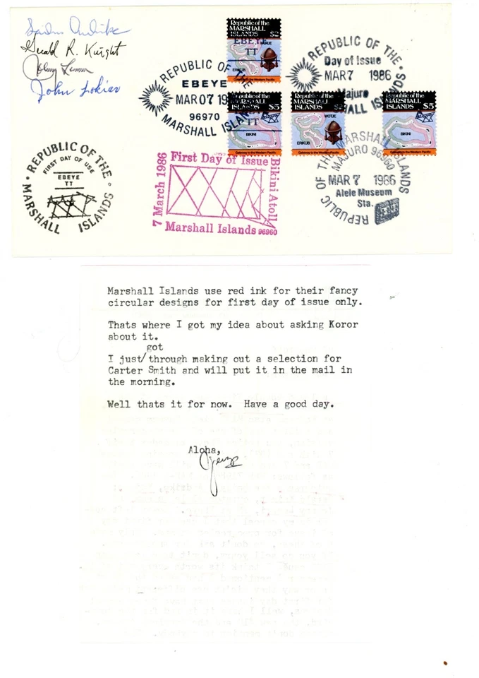 SCARCE Marshall Islands 1986 FDC NAVIGATIONAL - HIGH VALUES-W/ AUTOGRAPHS+LETTER - Image 2 of 2