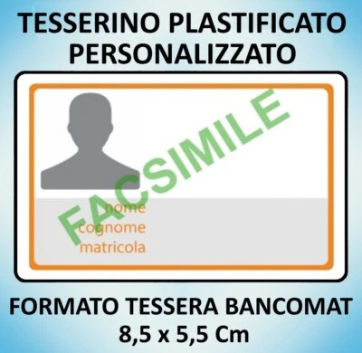 2x Tessera badge plastificata personalizzata cartellino tesserino documento card