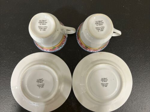 1996 SAKURA Ultra Porcelain TRELLIS ROSE TEAPOT & 2 Cups and Saucers Display - Picture 6 of 6