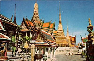 1960s PAN AM Adv. Postcard''THAILAND Temple of the Emerald Buddha in Bangkok''- D1