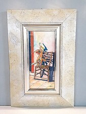 Quadro in Argento, Sedia, Arredamento Classico Elegante, Dipinto a Mano. Ag 925
