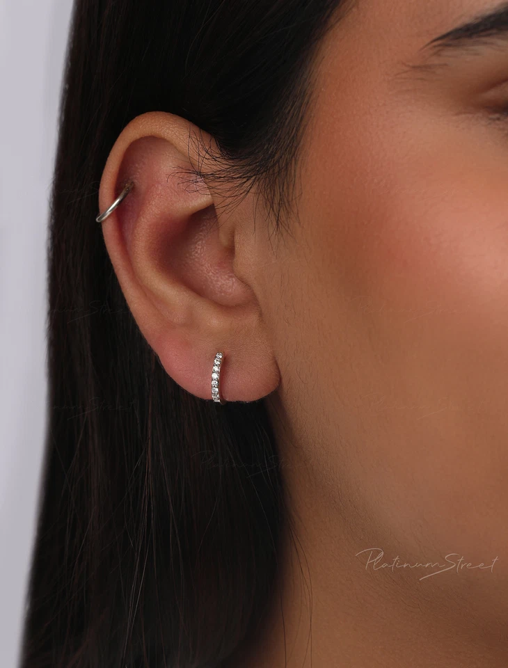 950 Платиновый натуральный бриллиант Huggie обруч 12 мм серьги для подарков - Изображение 2 из 4