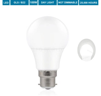 BEST GLS Bayonet 100W Daylight LED GLS Bulbs 13W/16W = 100W BC B22 6500K Long Life