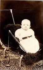 Postcard Baby Sitting in Carriage Unposted Real Photo RPPC