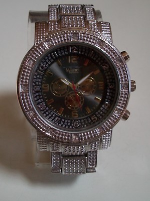 Men's Silver finish black dial metal bracelet fashion casual dressy watch