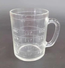 Vintage Hazel Atlas Glass DRY Measuring Cup, Embossed, No Spout, 1+ Cup Capacity