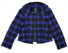Grace Women's Jacket Size 8 Purple Check Open Front Long Sleeve Blazer