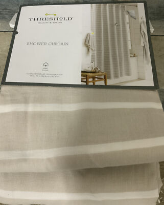  Threshold Gray White Horizontal Stripe Shower Curtain 72   With Defects 