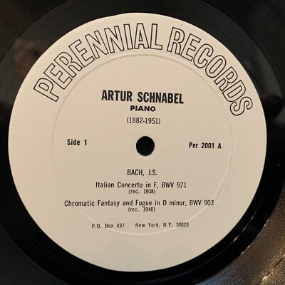 BACH Italian Concerto & Works - ARTUR SCHNABEL piano - PERENNIAL LP..