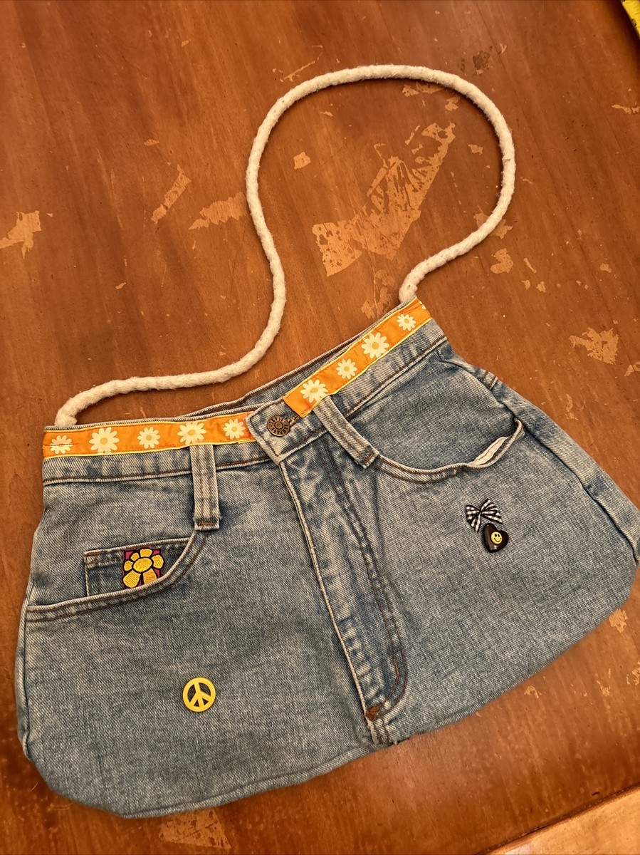 Vtg 80s 90s Denim Purse Jeans Bag Handmade Boho Handbag Upcycled