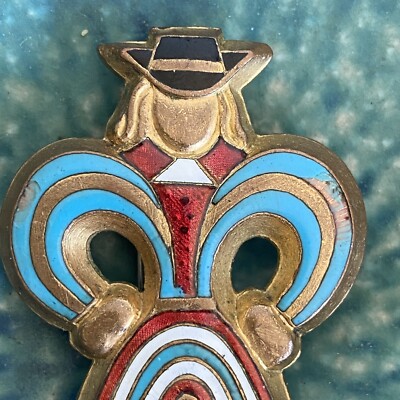 Broche émaillée Vintage Signée Jan (ou Roll) Ross - Rare - Avec 2 Sauts D'émail - Pour Collection