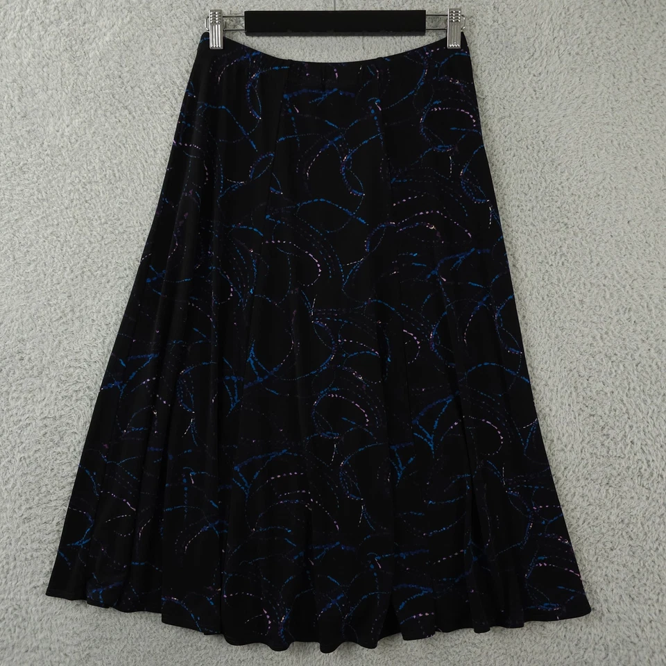 Chicos Skirt Womens 1 US M Black Blue Purple Abstract Slinky Knit Pull On Midi - Image 2 of 4