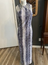 Janine London Paris NY Italian Liquid Snake Maxi Print Gown Strappy Size S Vtg