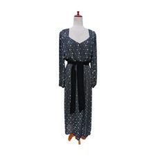 The Kooples Polka Dot Pleated Maxi Dress Black White Long Sleeve Belted Women M