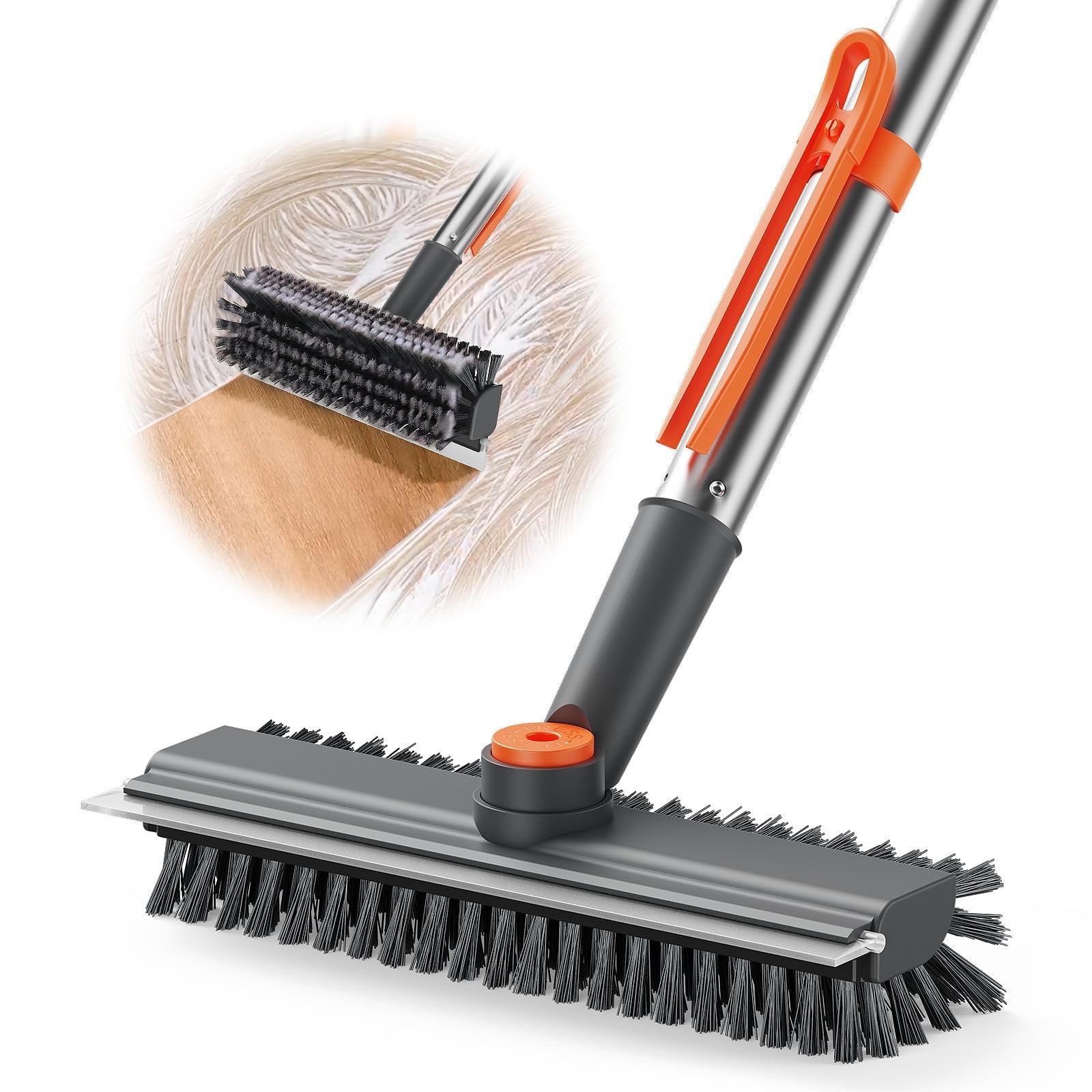 AIR U+ Floor Scrub Brush with Long Handle, 4 in 1 Scrubber 1 PACK, Gray