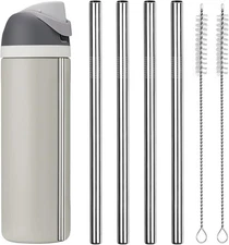 Metal Replacement Straws for Owala Water Bottle 24 oz 32 oz 2 Cleaning Brush