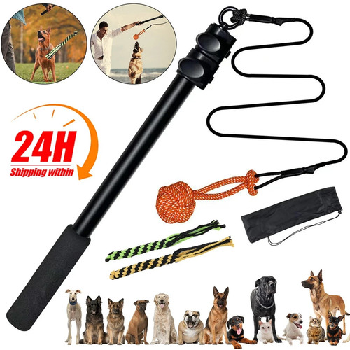 Extendable Flirt Pole for Dogs Funny Interactive Dog Toy Pet Play Stick Outdoor