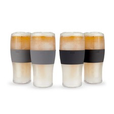 Freeze Beer Glasses Set, 16oz Double Wall Gel Chiller, 4 Pack, Black/Grey