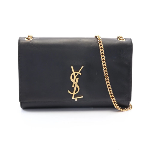 YSL Saint Laurent Monogram Chain Shoulder Bag Leather Black Used Authentic