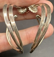 Sterling Silver Large Hoop Earrings Wave Swirl Vintage Estate
