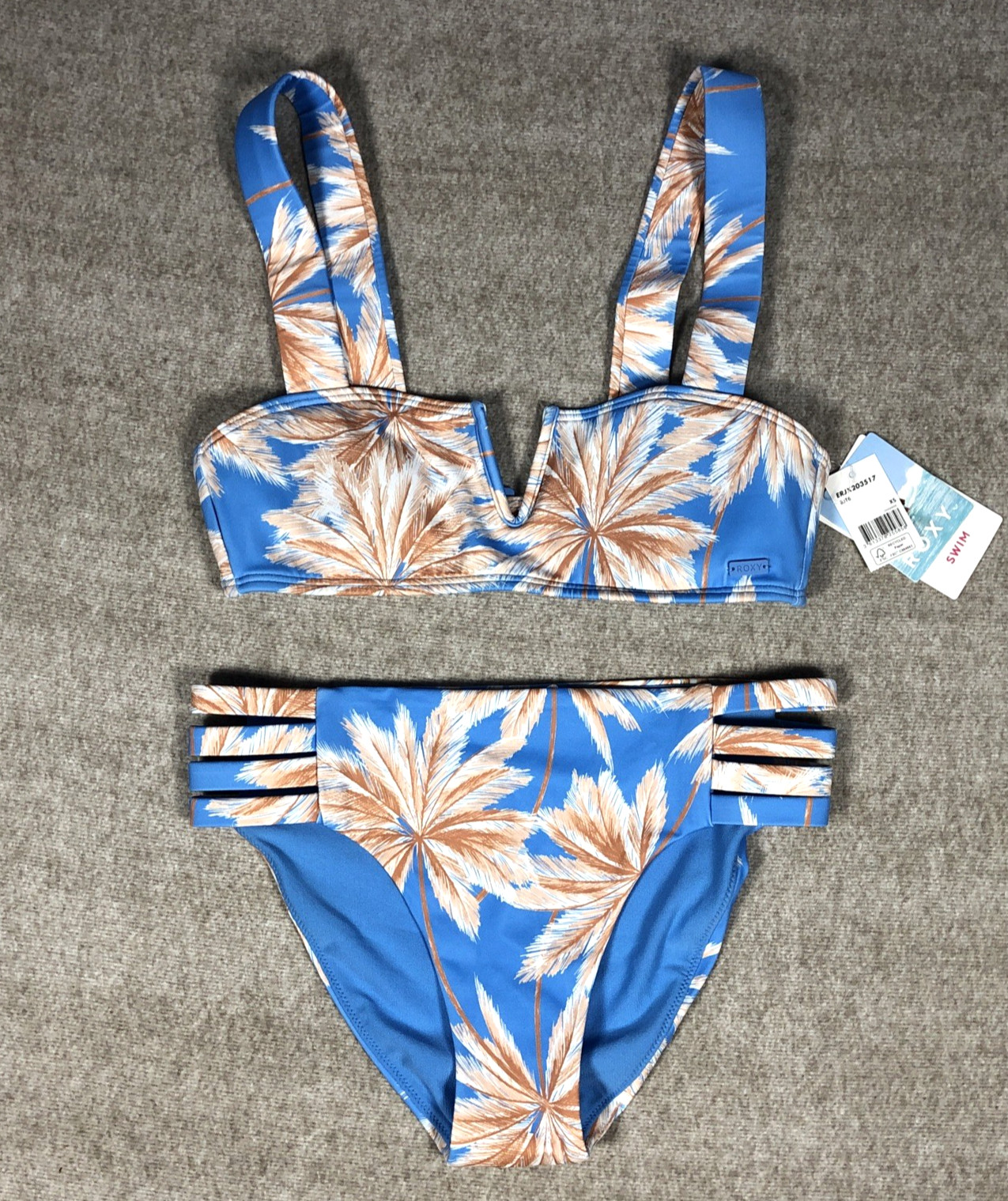 ROXY Love The Coco Women's 2-Piece Bikini UK 6 XS Azure Blue Swimwear BNWT