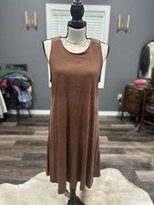 Quince Women Tencel Jersey Loose Dress Brown Basic Sleeveless Chocolate Large