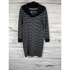 T Tahari Dress Women's Size S Black White Chevron Cowl Neck Sweater Long Sleeve