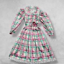 Vintage Storybook Heirlooms Girls Dress 8 Plaid Lace Metallic Brocade Victorian