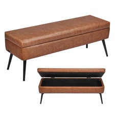 Uimoso PU Leather Storage Ottoman Bench Shoe Seat with Storage& Metal Legs Brown